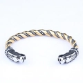 Bracciale a polsino con testa di drago vintage in acciaio con finitura intrecciata - Stile Bicolore Testa di Dragone (F0313) / Oro e Argento