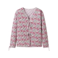 Giacca trapuntata vintage da donna con motivi di rose rosa e chiusura frontale a lacci - S / Rosa