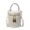 Light beige woven texture bucket bag with patterned silk scarf and gold hardware - Off-white