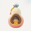 Pink and white gradient gourd ornament with a cartoon Buddha figurine and gold text - W1188-32 Everything OK Buddha