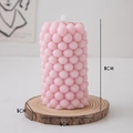 Pink bubble pillar scented candle on wood base, geometric home decor, height 9cm - Tall Bubble Pillar (White Peach Oolong) / Pink