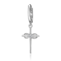 Sparkling S925 sterling silver hoop earrings with a dangling zircon cross charm - Infinity Cross Style (2725) - Single / Platinum Silver - Moissanite (#6)