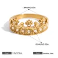 18K gold plated stainless steel lace crown ring with sparkling cubic zirconia pavé - US 6 / Densely Set Zirconia Crown Style (JDR0306050-6)