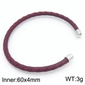 Bracciale rigido in pelle intrecciata bordeaux con estremità in metallo, diametro 60x4mm - Cordino in Pelle Amaranto Estremità in Metallo Argentato (KB183596-KLHQ)