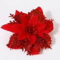 Artificial red poinsettia flower with festive glitter petals for Christmas decor - Red with Red