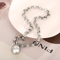 Close-up of chunky silver stainless steel chain with a large polished ball pendant - Steel Color 45cm Necklace (KN230901-Z)
