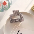 Square acetate hair claw with grey marble floral pattern for elegant updo hairstyles - 5cm / Gray