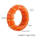 Elastisches breites Harzarmband in Orange Marmor mit goldenen Edelstahl-Zwischenperlen - Orange