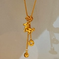 24K gold plated necklace with horse pendant and copper coin charm for women - 3D Pony with Ancient Coin Style (12#)