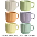 Set of six colorful striped ceramic mugs with measurements: 8.3cm diameter and 260ml capacity - Set of 6 (Mixed Colors)