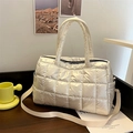 Champagne padded quilted shoulder bag in glossy space cotton with adjustable strap - Standard / White