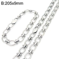 Titanium steel link chain necklace featuring oval rings and decorative beads, 205x9mm - Style B 9mm H-Clasp / Necklace 45cm