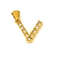 Polished gold initial V pendant featuring pave-set clear zircon stones on white background - Letter V Pendant