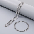 Ensemble collier et bracelet à mailles cubaines en acier inoxydable argenté poli - 5mm / 20cm / Acier
