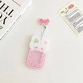 Pink bow white animal magnetic photo frame keychain with beads for student photos - Pink Rabbit