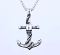 Pendaglio ancora e teschio in argento vintage con dettagli di corda intrecciata - Ciondolo Senza Catena (F0502)
