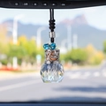 Hanging glass car perfume bottle with blue beads and silver filigree on rearview mirror - Pineapple Hanging Bottle