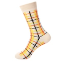 Beige Socken mit gelb-blauem Karomuster in modernem Baumwollmix-Stil für Damen - 1077-Beige Karo