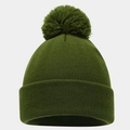 Gorro de punto verde oscuro con pompón a juego y dobladillo grueso para el invierno - Talla única / Verde Militar