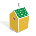 Caja de regalo en forma de casa amarilla y verde con ventana roja y asa de seda - Pared Amarilla Techo Verde
