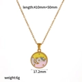 Detailed view showing 17.2mm floral enamel pendant dimensions and 410mm chain length - Yellow Star Moon Round Style (TN3673-YW)