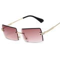 Frameless rectangle sunglasses with pink gradient lenses and slim golden metal temples - Gold Frame Purple Red