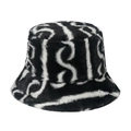 Plush faux fur bucket hat with black and white wavy spiral pattern for winter warmth - 56cm-58cm / Black