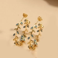 Chic 14K gold plated leaf earrings with elegant blue accents for women's fashion - Blue Zirconia Leaf