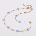 British style 304 stainless steel necklace with blue crystal flower beads in gold finish - Sky Blue-Necklace