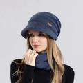 Ensemble bonnet et tour de cou tricotés en bleu marine doublé de polaire femme - Bleu Marine