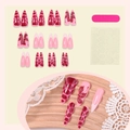 Uñas postizas largas de almendra con flores 3D púrpuras y diseño de mármol rojo - 24Piezas con Kit de Herramientas / Estilo Degradado Floral Rojo Vino (2XC1-13742) En Caja