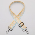 Adjustable ethnic style bag strap with yellow and blue geometric patterns and metal hooks - No. 594 (Yellow Blue Geometry) / Gunmetal