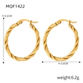 Golden titanium steel twisted hoop earrings with 31mm diameter and rope texture - F1422-Dense Twisted