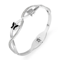 Silver butterfly hinge bangle with black enamel detailing and sparkling rhinestones - White Gold