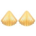 Macro shot of 18K gold plated stainless steel fan shaped earrings with textured shell finish - 18K Gold Plated Slim Shell (7685)