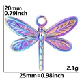 Macro shot of rainbow-plated stainless steel dragonfly pendant with size specifications - Pendant / Rainbow