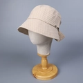 Elegant beige seersucker bucket hat with a small metal logo detail for women - M(56-58cm) / Khaki