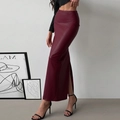 Gonna midi in similpelle bordeaux a vita alta con spacco laterale e vestibilità slim - S / Borgogna
