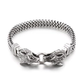 Bracelet punk tête de loup double pour homme en acier inoxydable argenté vieilli - 8mmx22cm / Style B Argent Poli (KB137353-BDJX)