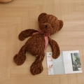 Orsetto di peluche marrone scuro con trama riccia e fiocco a quadretti rossi - 48cm (Pelle Guscio Senza Riempimento - Senza Cerniera) / Marrone Scuro