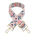 Ethnic jacquard floral embroidery wide shoulder strap with golden metal swivel hooks - Silver Clasp / 04-Pink Blue Flowers