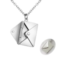 Polished silver envelope locket pendant with opening flap on a delicate chain - Steel Color Envelope Necklace (With Inner Card)