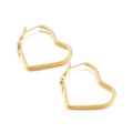Golden heart-shaped hoop earrings featuring a twisted rope texture and retro design - Gold Style (KE99956-KFC)