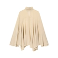 Eleganter beiger Georgette-Lagen-Rollkragenpullover im Cape-Stil mit Rüschendesign - XS / Gebrochenes Weiß