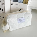 White heart quilted makeup bag with Beauty Studio label and side handle - Wristlet / White