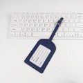 Blue PU leather luggage tag with adjustable strap and metal buckle for travel bag - Stitched Frame No-Flip Style / Dark Blue