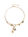 Collier mystique doré avec pendentifs lune et étoile ornés de strass étincelants - Collier Étoile Lune Pierre Verte / Or (Pierre Verte)