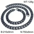 Hip hop black stainless steel curb chain necklace and bracelet set with lobster clasp - Necklace 75cm + Bracelet 21cm (KS220795-Z)