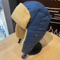 Navy blue trapper hat with warm beige sherpa lining and adjustable ear flaps - Single Hat / Blue