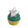 Pink mirror acrylic star cupcake topper with Merry Christmas text and stocking design - Rose Gold Star Style 1